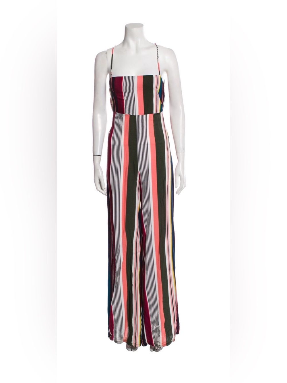 Flynn Skye Striped Wide Leg Jumpsuit XS Open Back Tie Multicolor